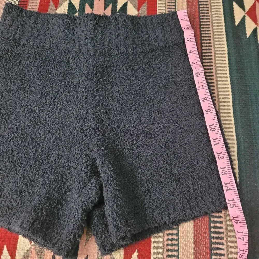 Skims Cozy Knit Teddy Shorts Sz L/XL Onyx Black Pull On High Rise Plush‎ Lounge